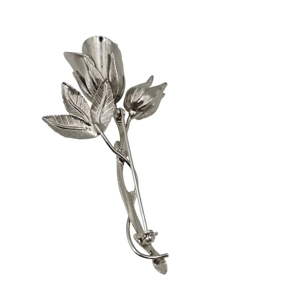2PC Brooch SilverTone Spring Tulip Lily Floral Lapel Pin Brooch Lot Stmt Elegant